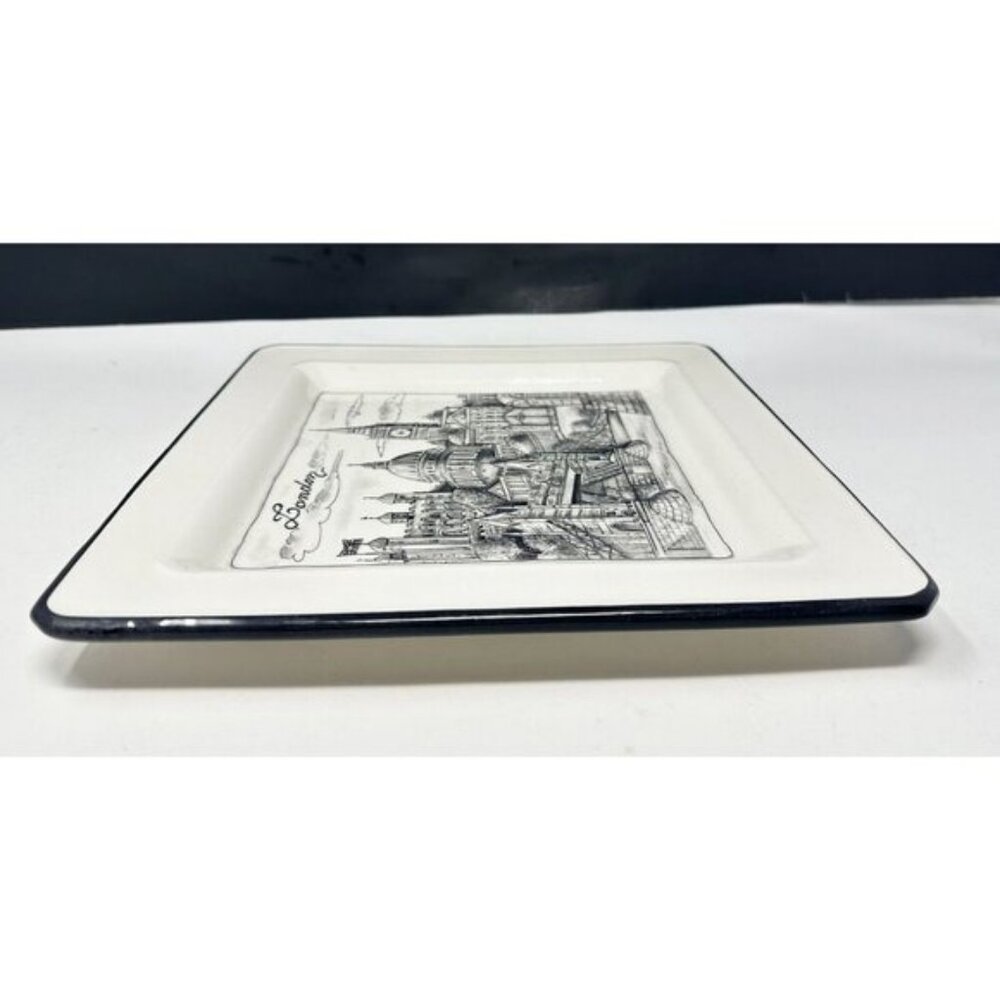 BRUNELLI CITIES LONDON Square Dinner Plate Black White Wall Decor Made In Italy - Picture 6 of 10